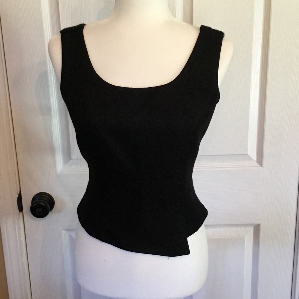 Vintage Albert Nipon Black Textured Scoop Neck Fitted Vest